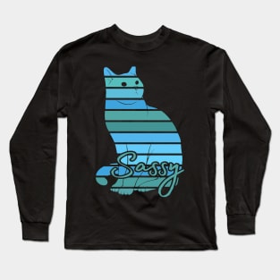 Blue Sassy Cat Art Long Sleeve T-Shirt